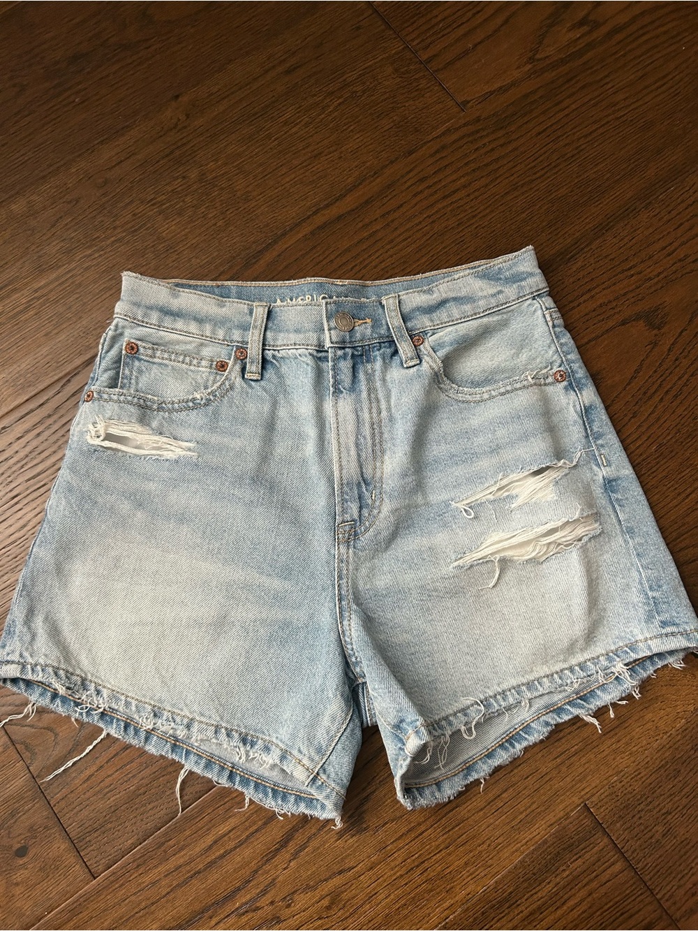 American Eagle Outfitters Light Wash Distressed Denim Shorts